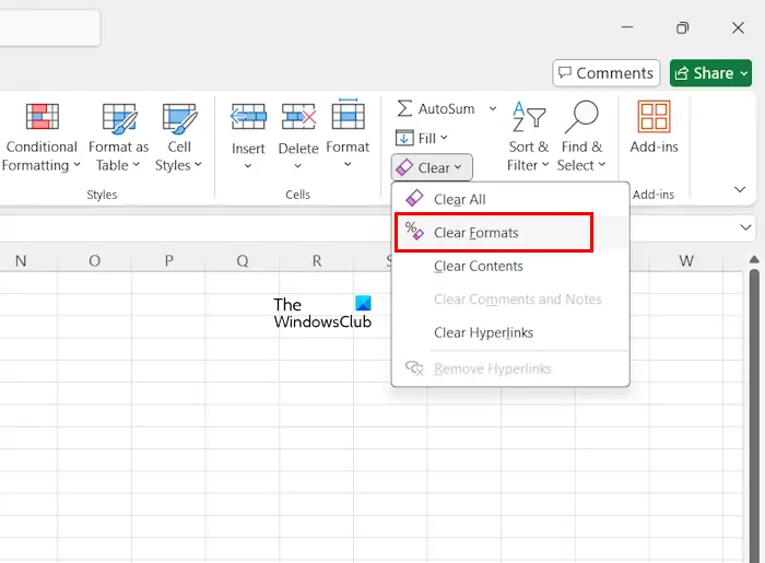 Clear formatting in Excel