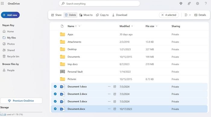 Delete OneDrive Files