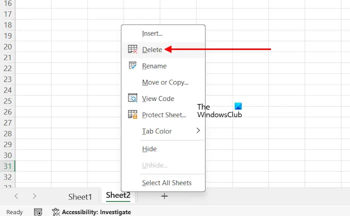 Delete a sheet in Excel