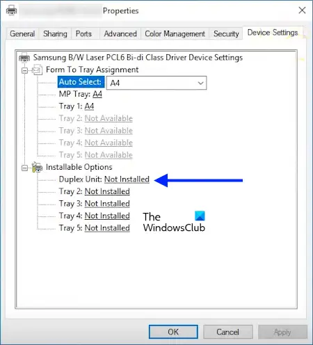 Enable Duplex Printing in Printer Properties