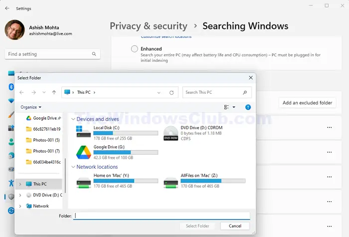 Exclude Folder from Indexing