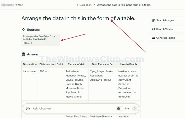 Generating a Table From Pdf Document in Perplexity Ai