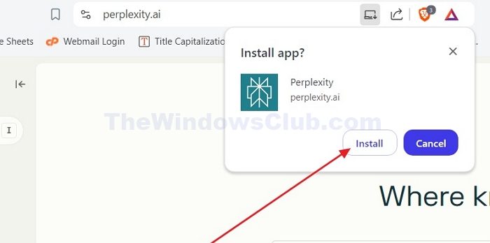 Install Perplexity Ai Progressive Web App in From Browser