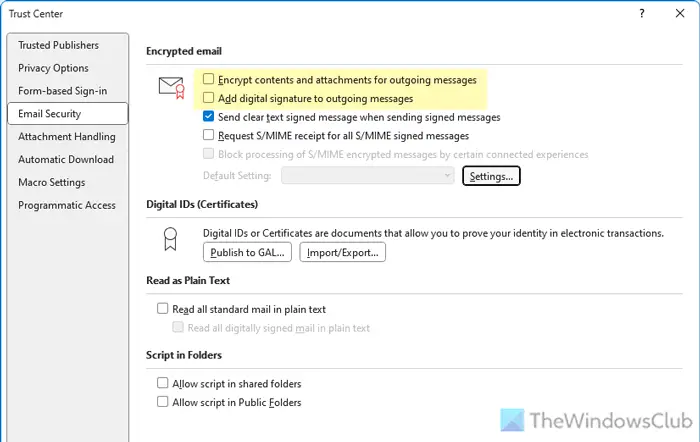 Microsoft Outlook cannot sign or encrypt this message