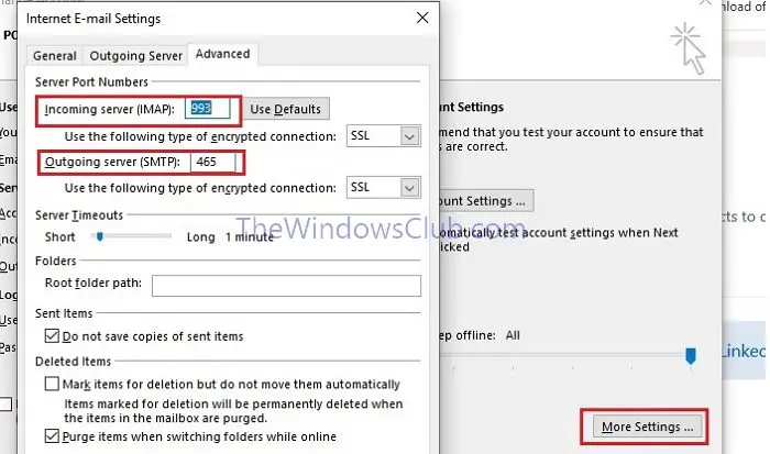 Outlook Imap Smtp Server Port Settings