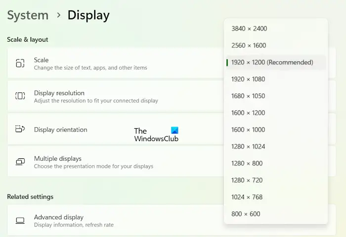 Screen resolutions Windows 11