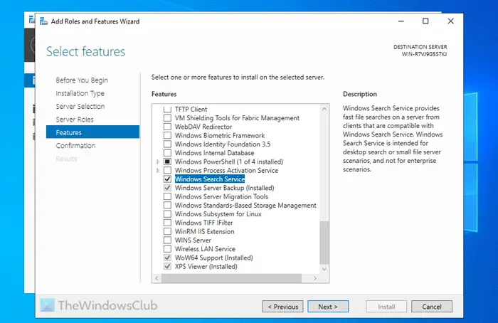 Enable Windows Search Service in Windows Server