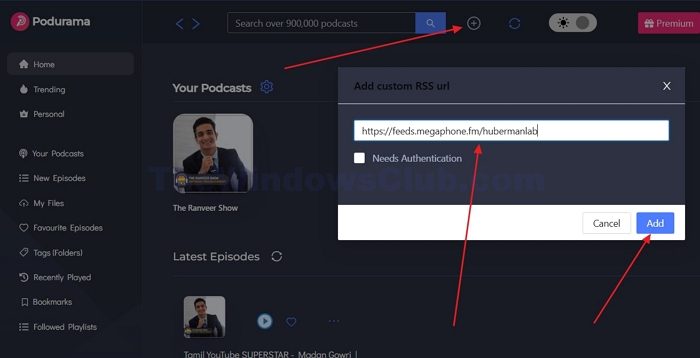 Add Podcast Rss Feed To Podurama App On Windows