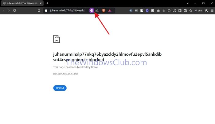 Click On Tor Icon Brave Browser To Open Onion Link