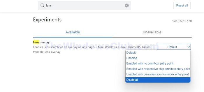 Disable Lens Overlay Google Chrome