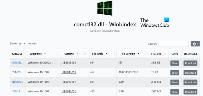 Download DLL from Winbindex