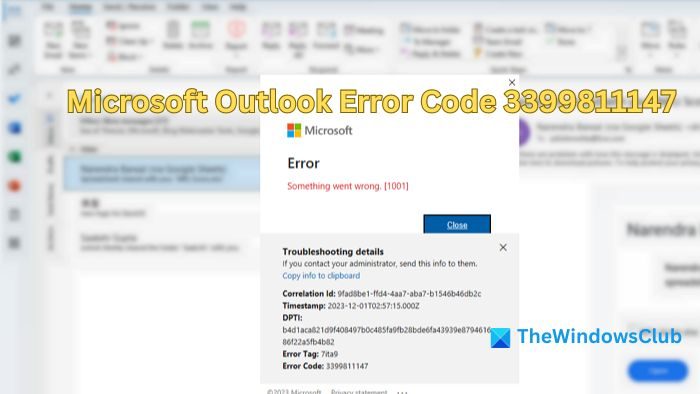 Fix Outlook Error Code 3399811147, Error Tag 7ita9