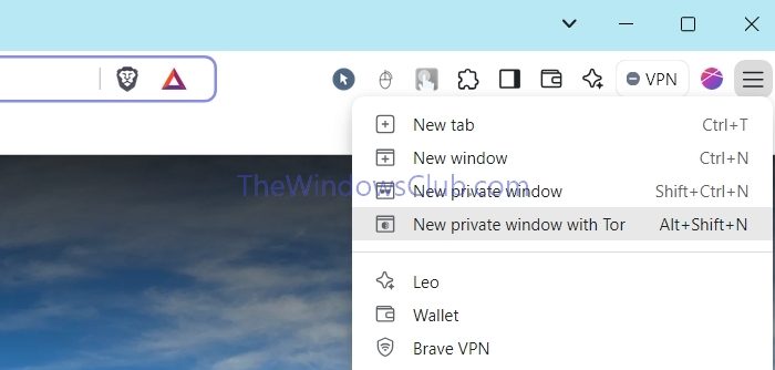 New Private Window With Tor Brave Browser