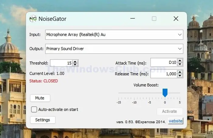 Noise Gator app to remove background noise on Windows