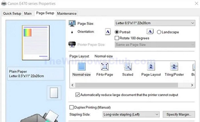 Printer Page Setup