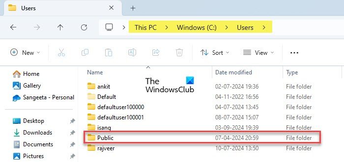 Public folder in User folder