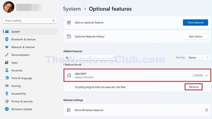 Remove VbScript Windows Optional Feature