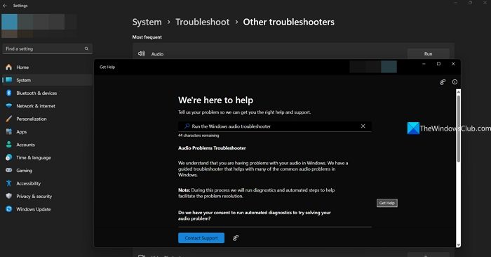 Run Audio troubleshooter on Windows PC