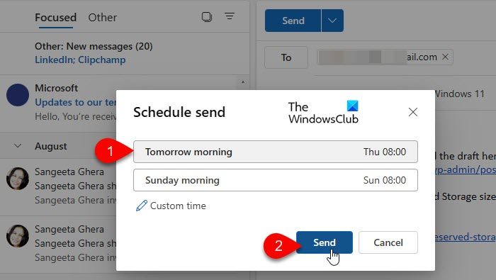 Set Schedule send time new Outlook