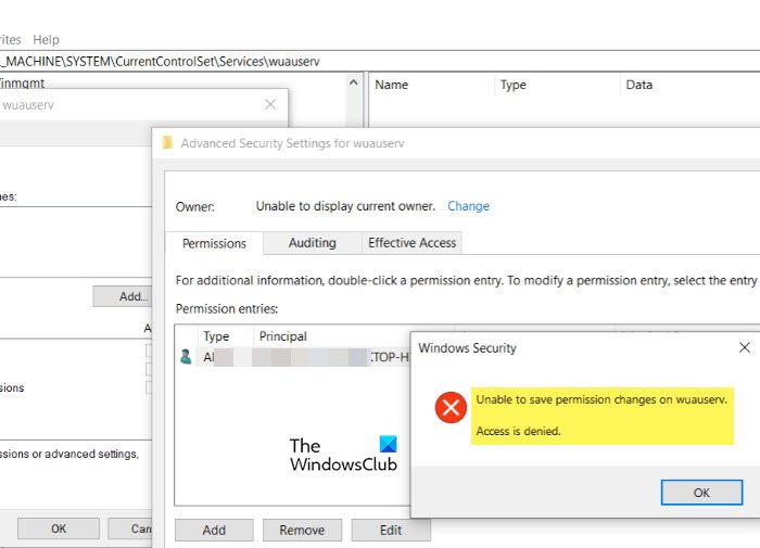 Unable to save permission changes on Wuauserv