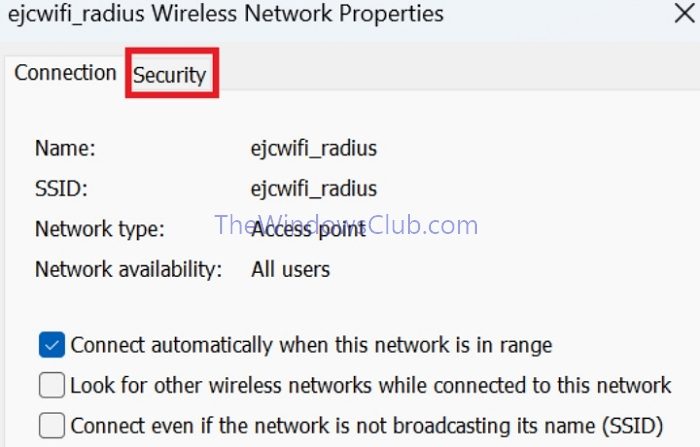 Wifi Connections Edit Security Tab Settings