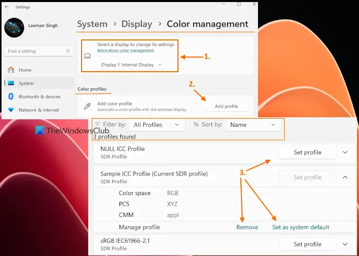 add color profile settings app windows 11