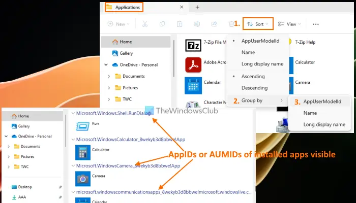 find aumid installed apps windows