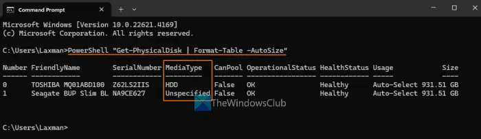 find disk type command prompt