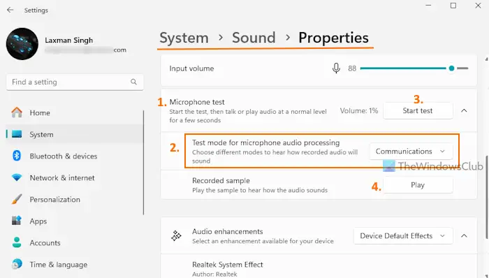 microphone test mode settings app