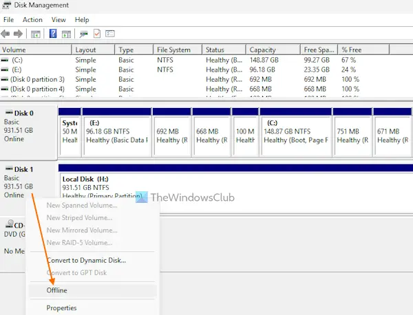 take disk offline disk management