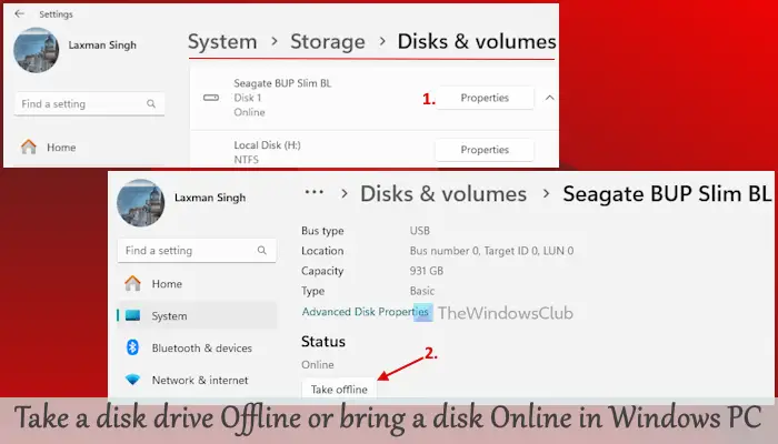 take disk offline online windows