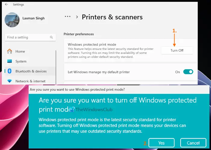 turn off windows protected print mode