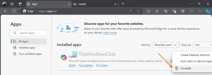 uninstall copilot from microsoft edge