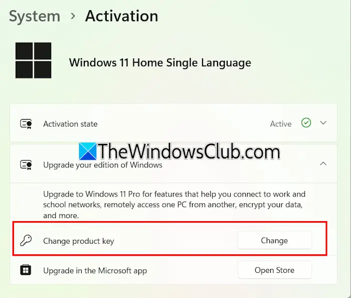 Change Windows product key