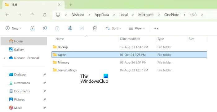 Clear OneNote cache