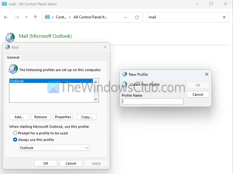 Create New Profile Outlook