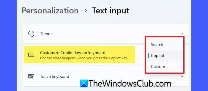 Customize the Copilot key on the keyboard