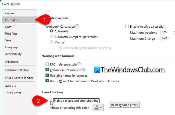 Disable error checking in Excel