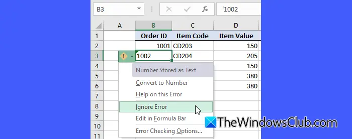 Ignore error in Excel