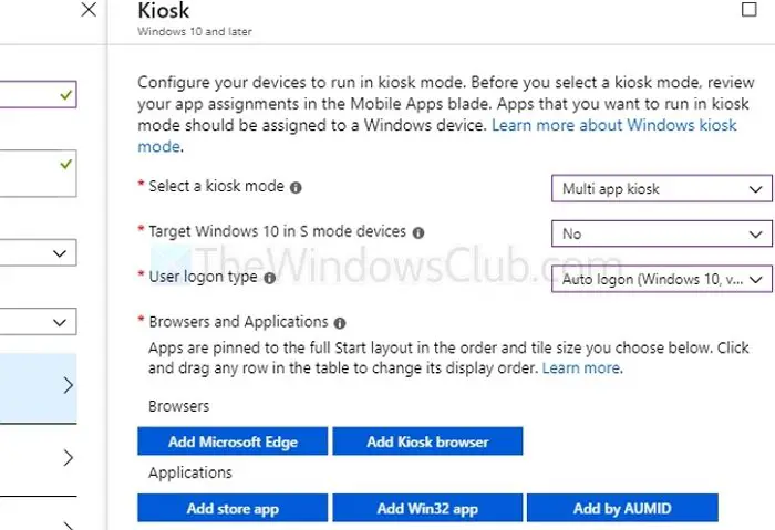 Intune Kiosk Mode Config Add Browser And Applications