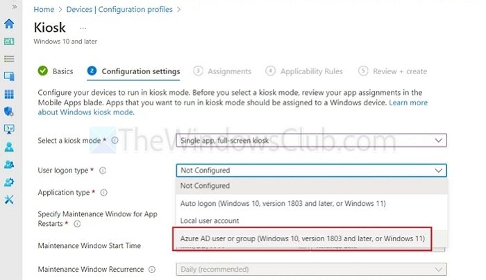 Intune Kiosk Mode Config Select Ad User Group