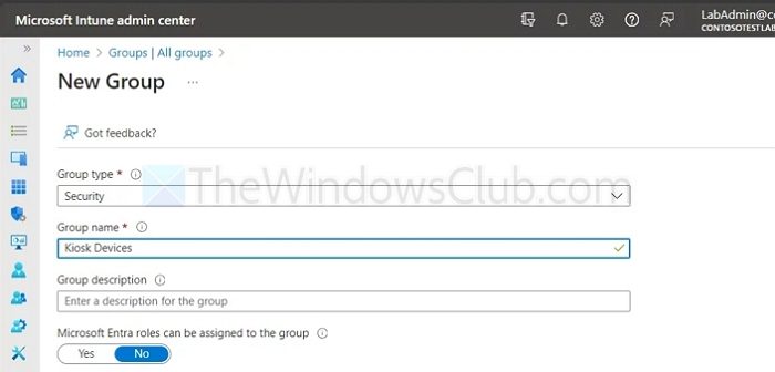 Kiosk Setup Intune Assign Group Name