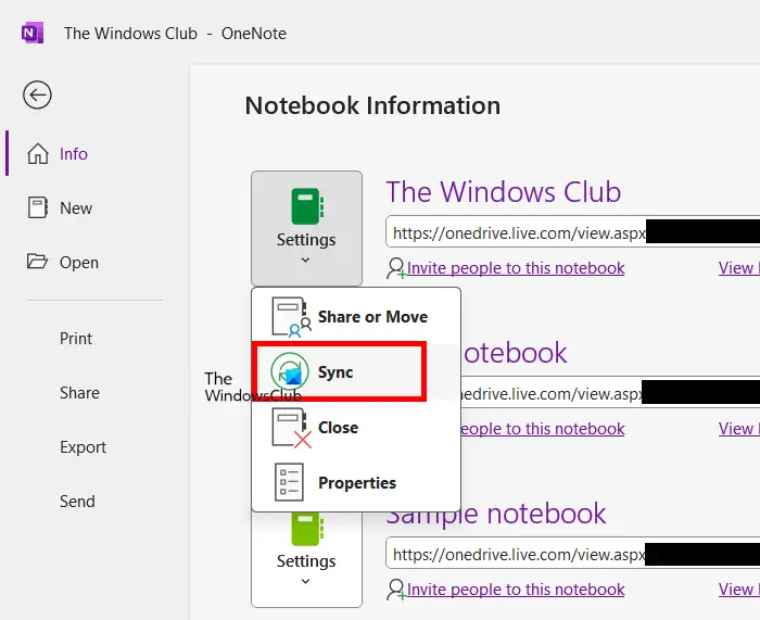 Manually sync OneNote notebook