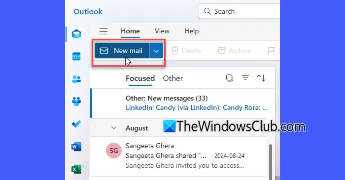 New mail option - new Outlook