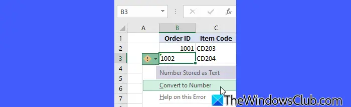 Number stored as Text error