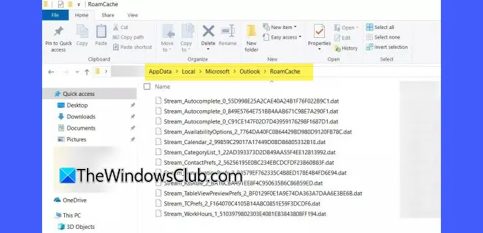 Outlook Cache files