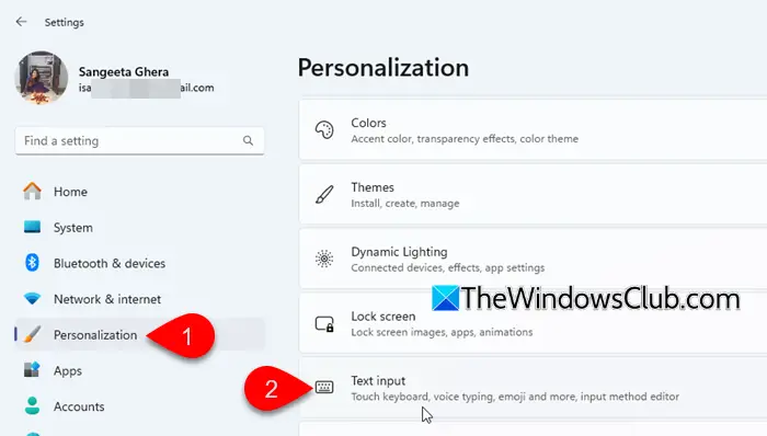 Personalization settings