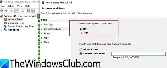 Windows Defender Firewall Choose Port