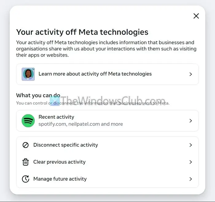 Your Activity Off Meta Technologies