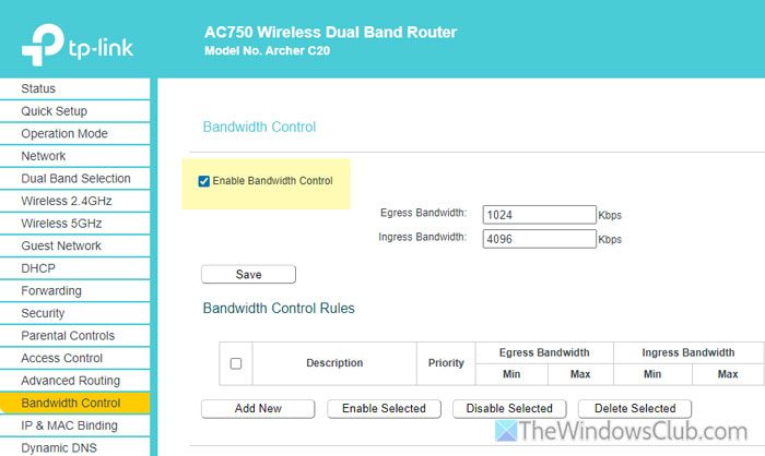 How to control bandwidth in router